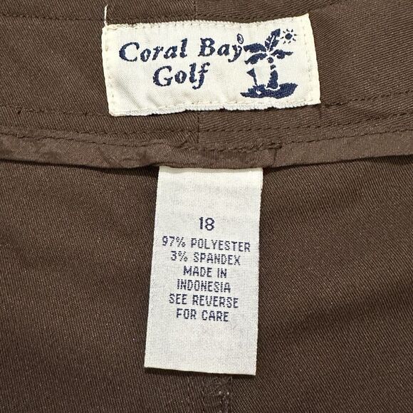 Coral Bay Golf Capri Pants Women 18 Brown Tropical Metallic Embroidery i85 - Picture 6 of 12